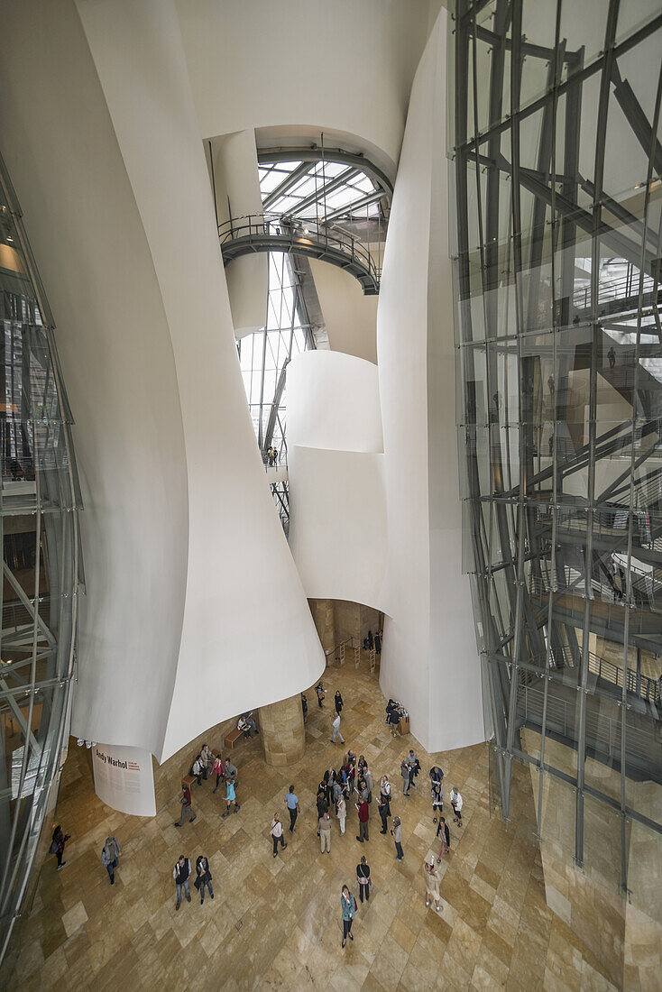 Indoor view of Guggenheim Museum Bilbao , museum of modern and contemporary art , architect Frank Gehry , Bilbao, Basque Country, Spain (editiorial only)