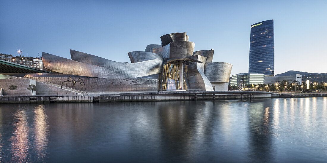 Panorama of Guggenheim Museum Bilbao , museum of modern and contemporary art , architect Frank Gehry , Nervion river, Bilbao, Basque Country, Spain (editiorial only)
