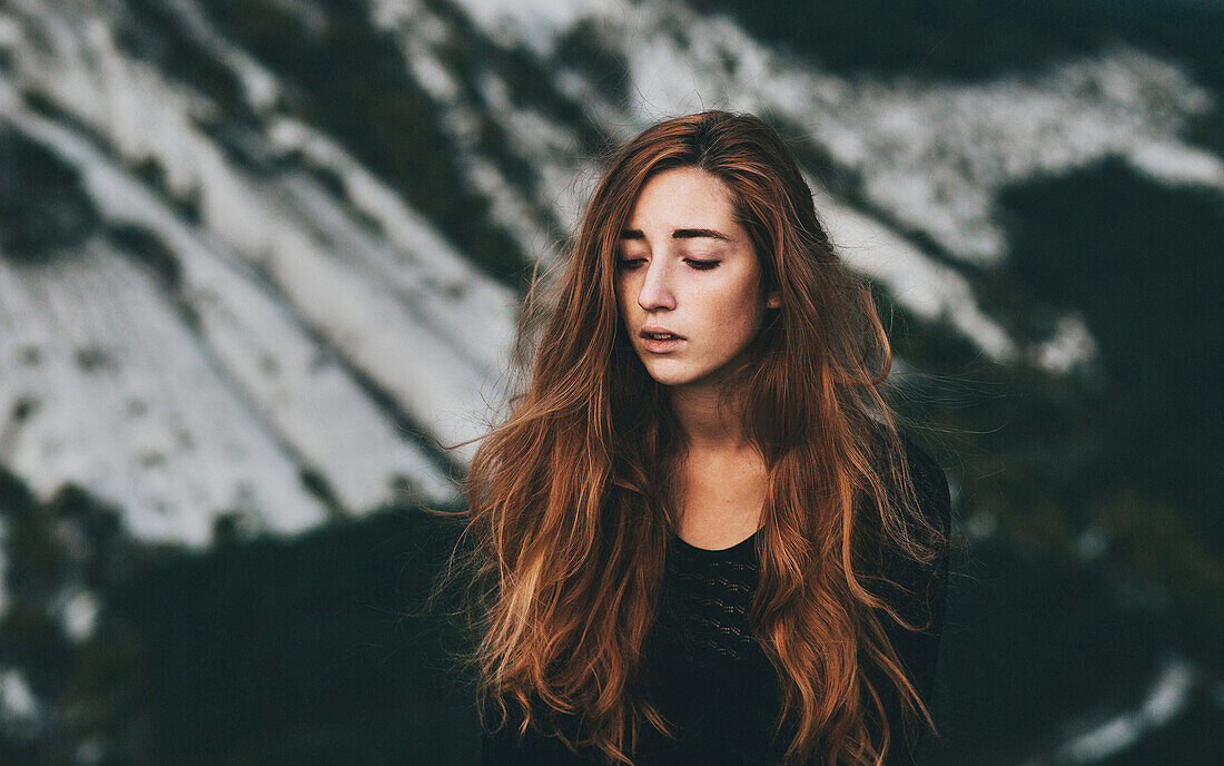 Caucasian woman looking down