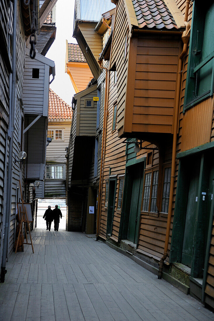 Norway, Hordaland County, Bergen, wooden houses in Bryggen District, listed as World Heritage by UNESCO, former trading post of the Hanseatic League