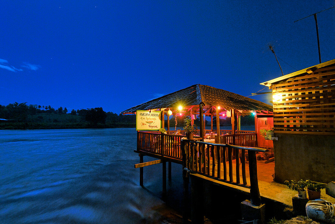 Nicaragua, El Castillo, Rio San Juan, restaurant over the river rapids at the bottom of the fortress