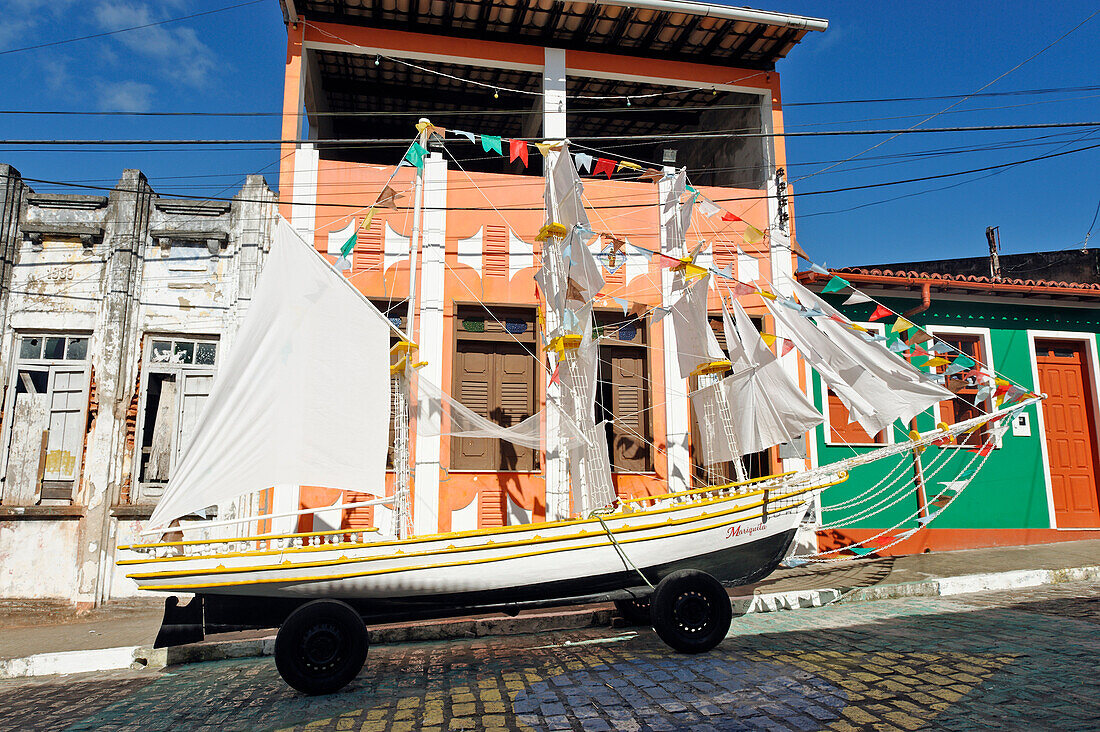 Brazil, Bahia State, Cairu Island, main street in the village of Cairu