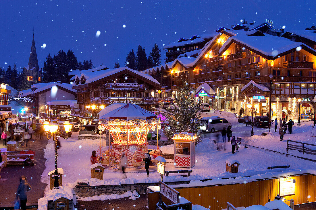 France, Savoie, Courchevel 1850, Tarentaise Valley, Massif de la Vanoise, center of the ski resort