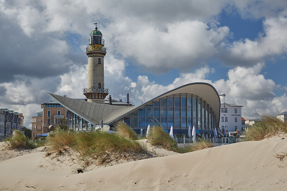 Teapot and lighthouse at Warnemuende, Mecklenburg Vorpommern, Germany
