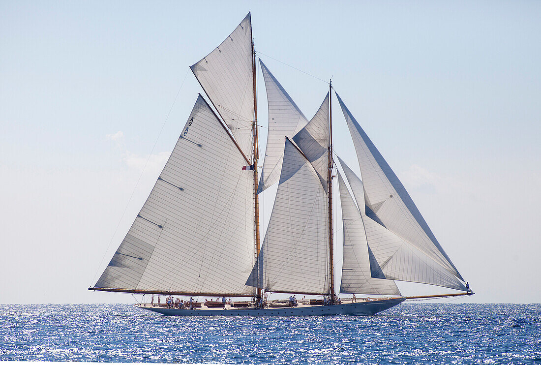 'Klassische Schoner-Yacht ''Elena of London'', Konstrukteur Nathanael Herreshoff 1910, Klassiker-Segelregatta ''Régates Royales'', Vieux Port de Cannes, Cotes d'Azur, Frankreich'