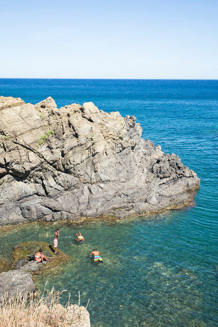 Snorkeling along the rocky coast, Cap de Ras, Llançà, Girona, Costa Brava, Mediterranean Sea, Catalonia, Spain