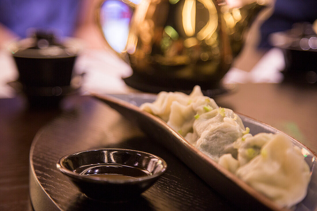 Delicious dumplings are served at Noodle & Congee restaurant of Grand Lisboa Hotel & Casino, Macau, Macau, China
