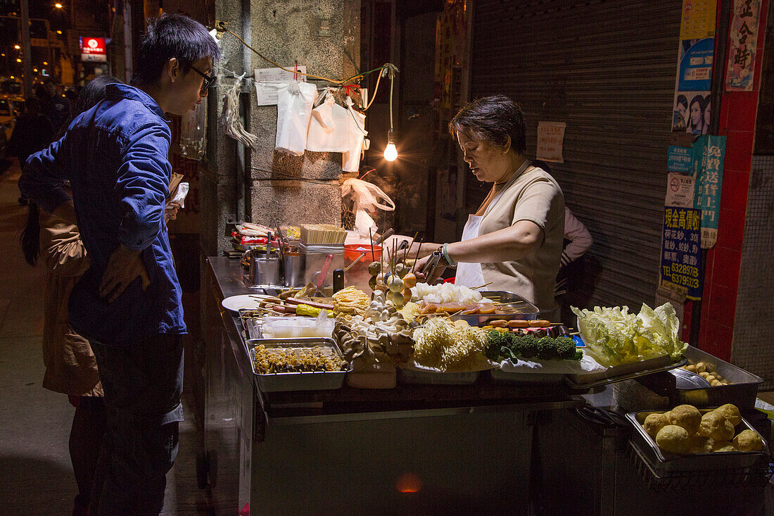 Street food stall at night, Macau, Macau, China