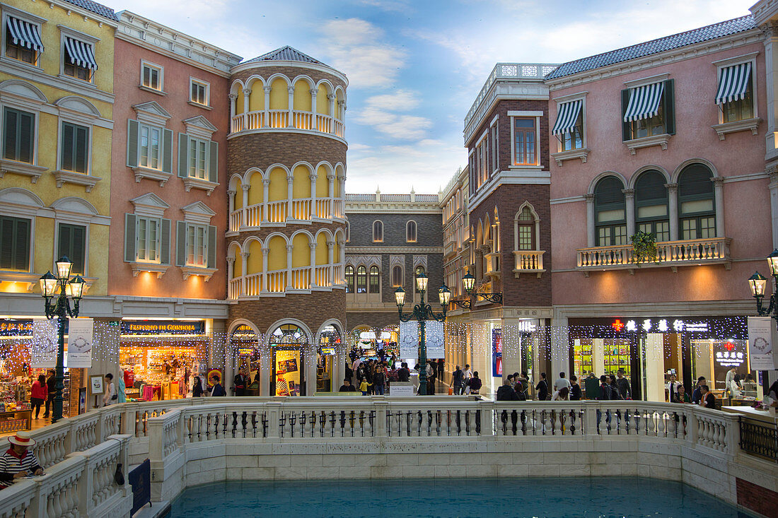 Replica of Venice buildings inside The Venetian Macau Resort Hotel along the Cotai Strip, Cotai, Macau, China