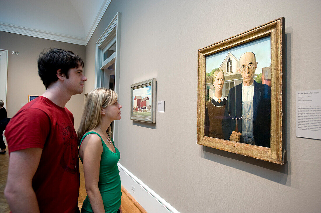 United States, Illinois, Chicago, Art Institute of Chicago, American Gothic painting of 1930 by Grant Wood, taken up in the opening credits of Desperate Housewives series