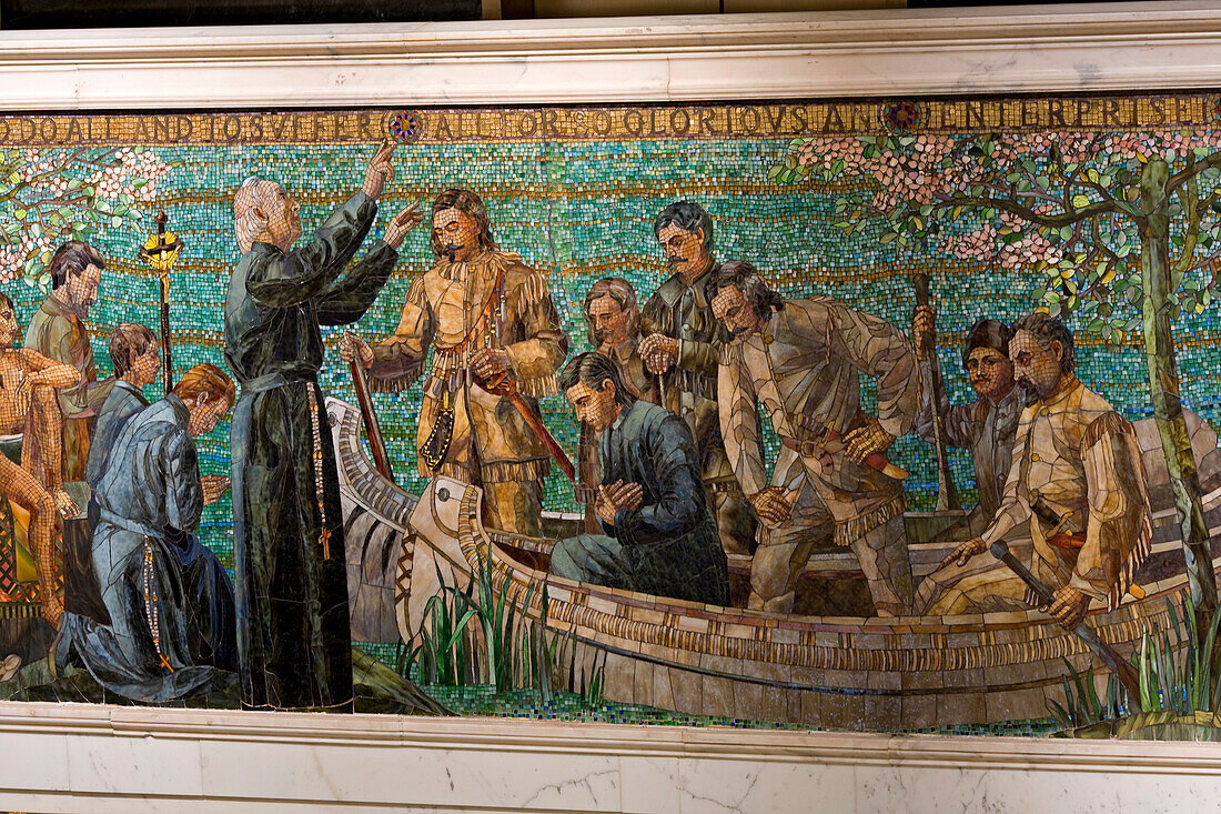 United States, Illinois, Chicago, Loop District, entrance of Marquette Building, mosaic tribute to the French explorator of Jacques Marquette