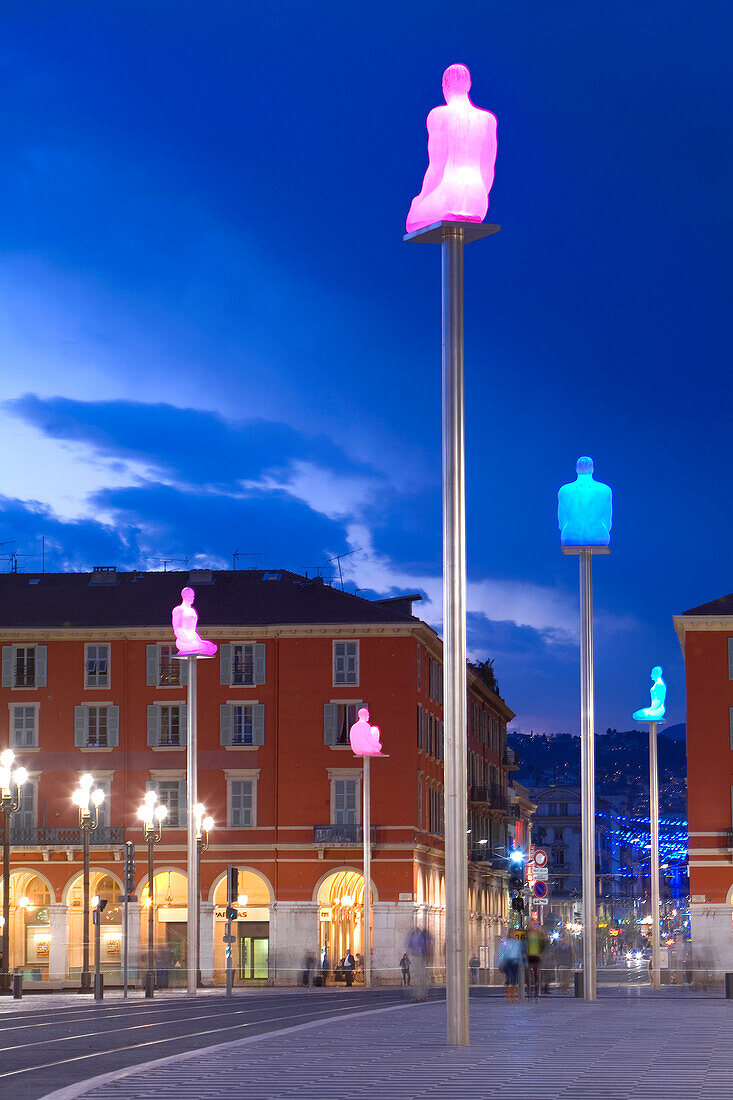 France, Alpes Maritimes, Nice, Old Town, Place Massena, statues by Jaume Plensa