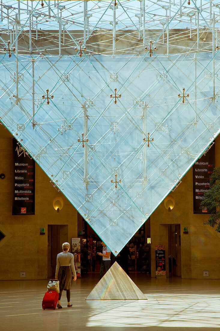 France, Paris, Carrousel du Louvre, incerted Pyramid by the architect Ieoh Ming Pei