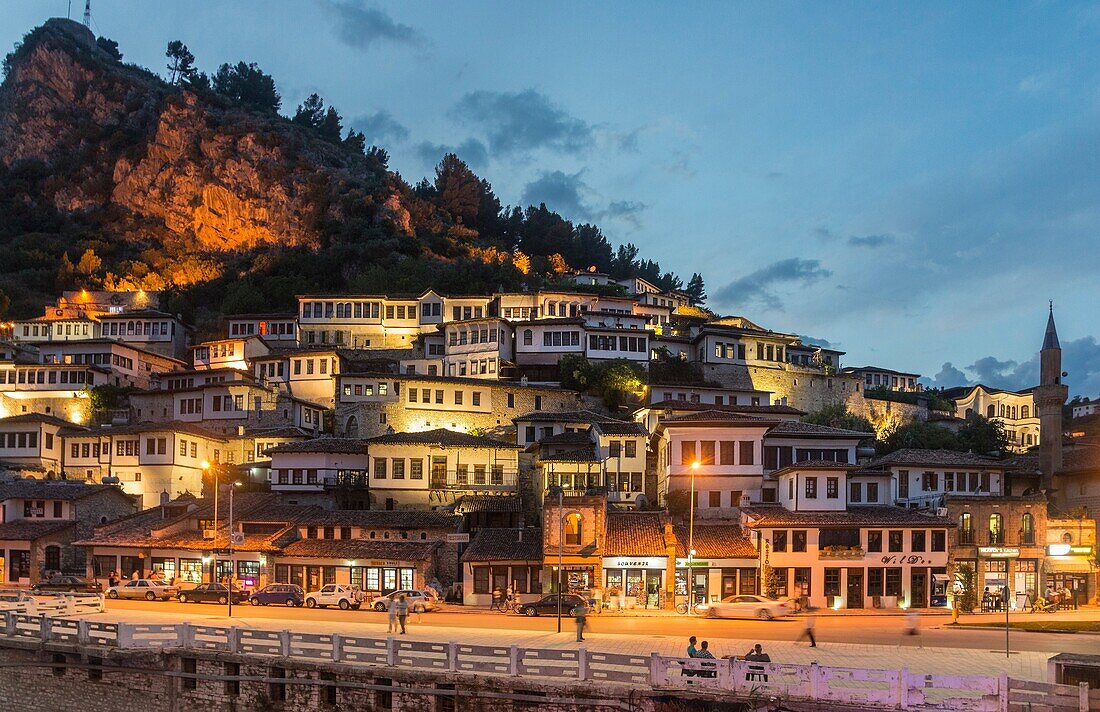 The Mangalemi district of Berat with its ottoman period, houses in the old town of Berat in central Albania