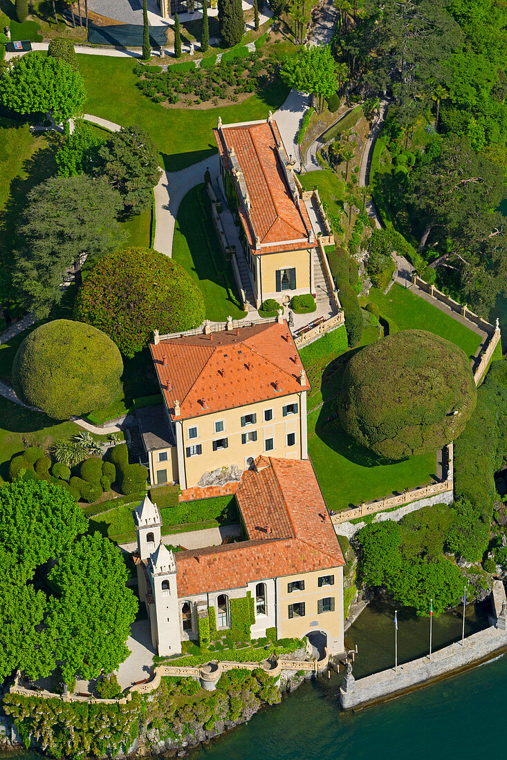 Italy, Lombardy, Como lake, Lenno, Balbianello villa (aerial view)