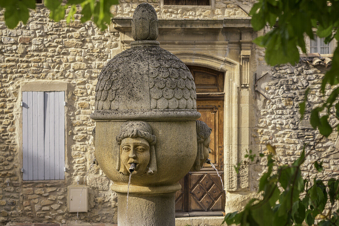 Fountain in old city center of Vaison la Romaine,  Cote du Rhone, Drome, Rhone-Alpes,  Provence, France