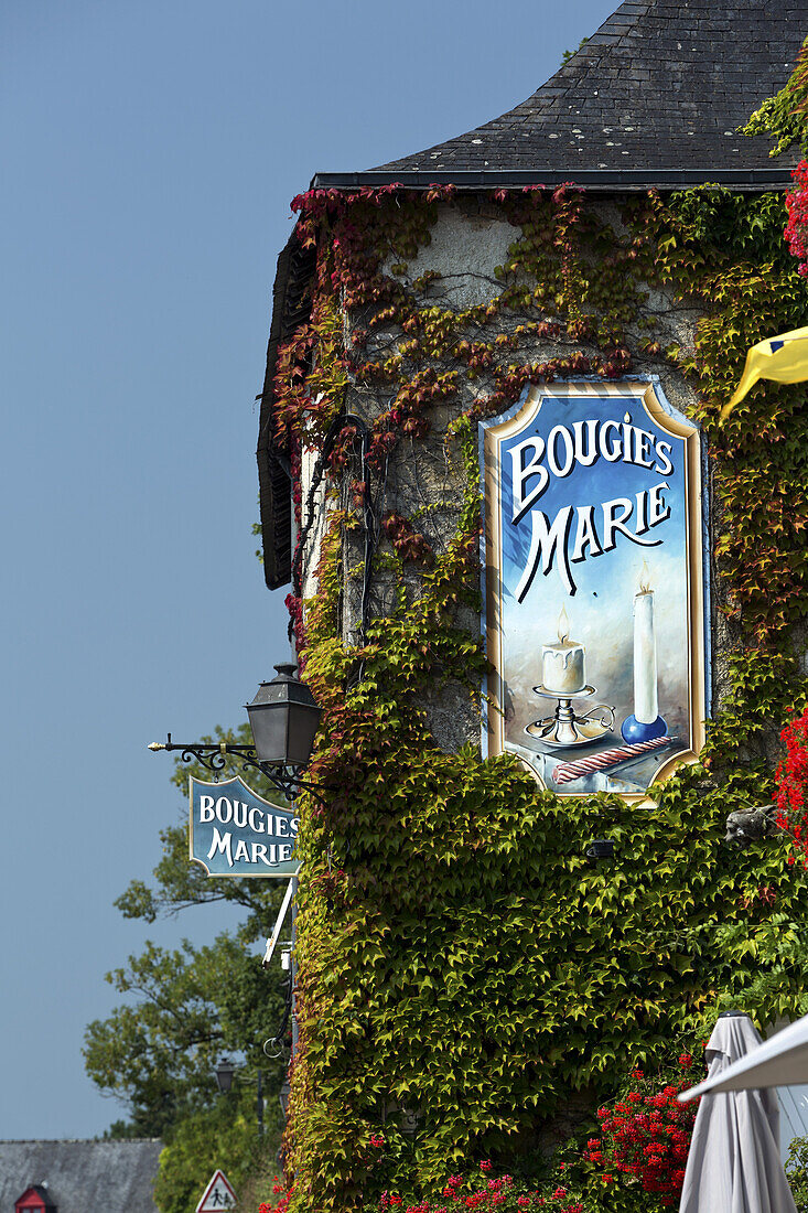 Detail of advertising, Rochefort-en-Terre Village, Bretagne, France