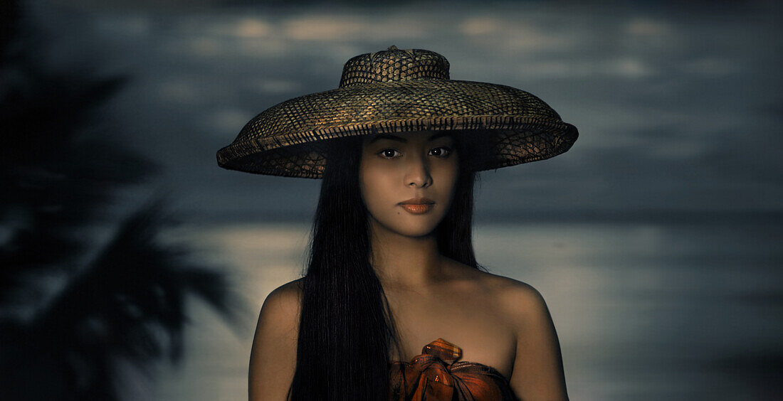 Beautiful, young woman in traditional hat , Bohol Island   Visayas