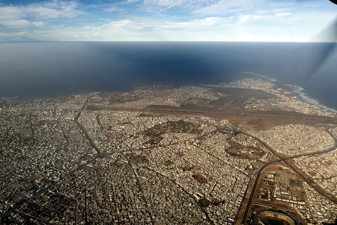 Flying over Dakar, Senegal, West Africa