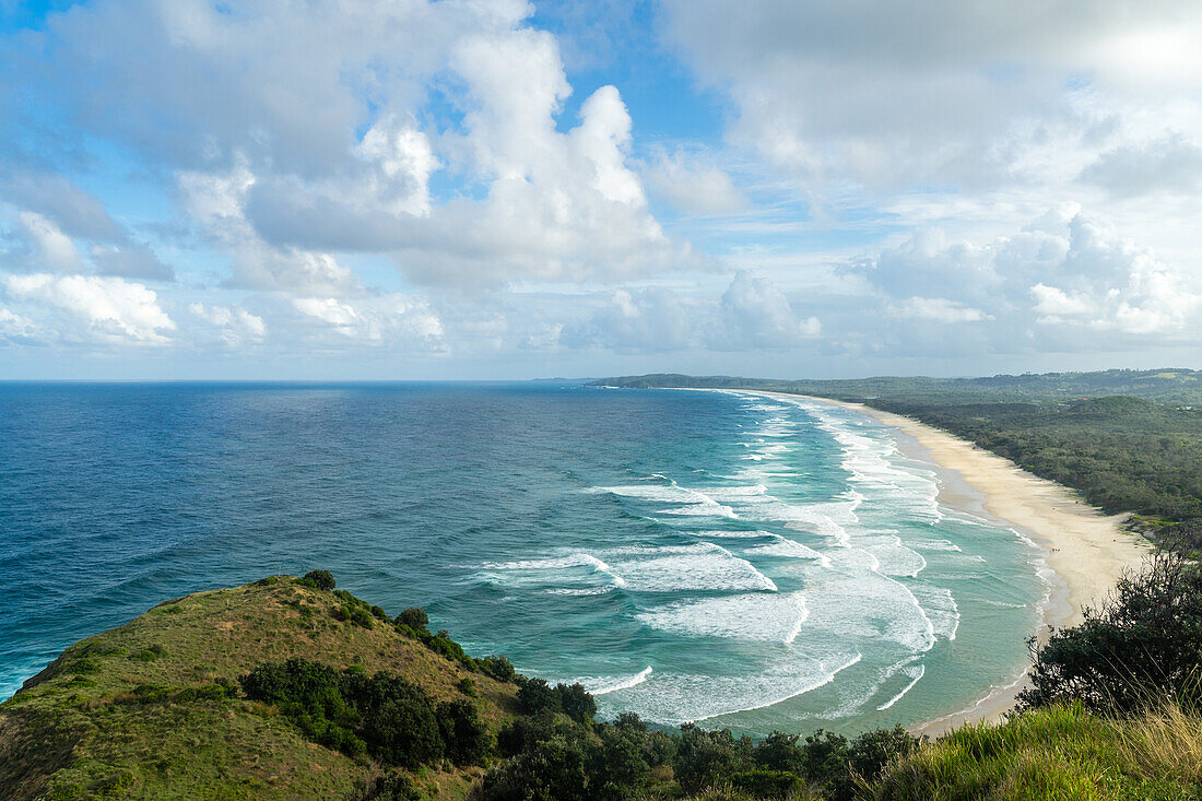 Waves as far as the eye can see along the coast of Byron Bay, New South Wales, Australia, Pacific