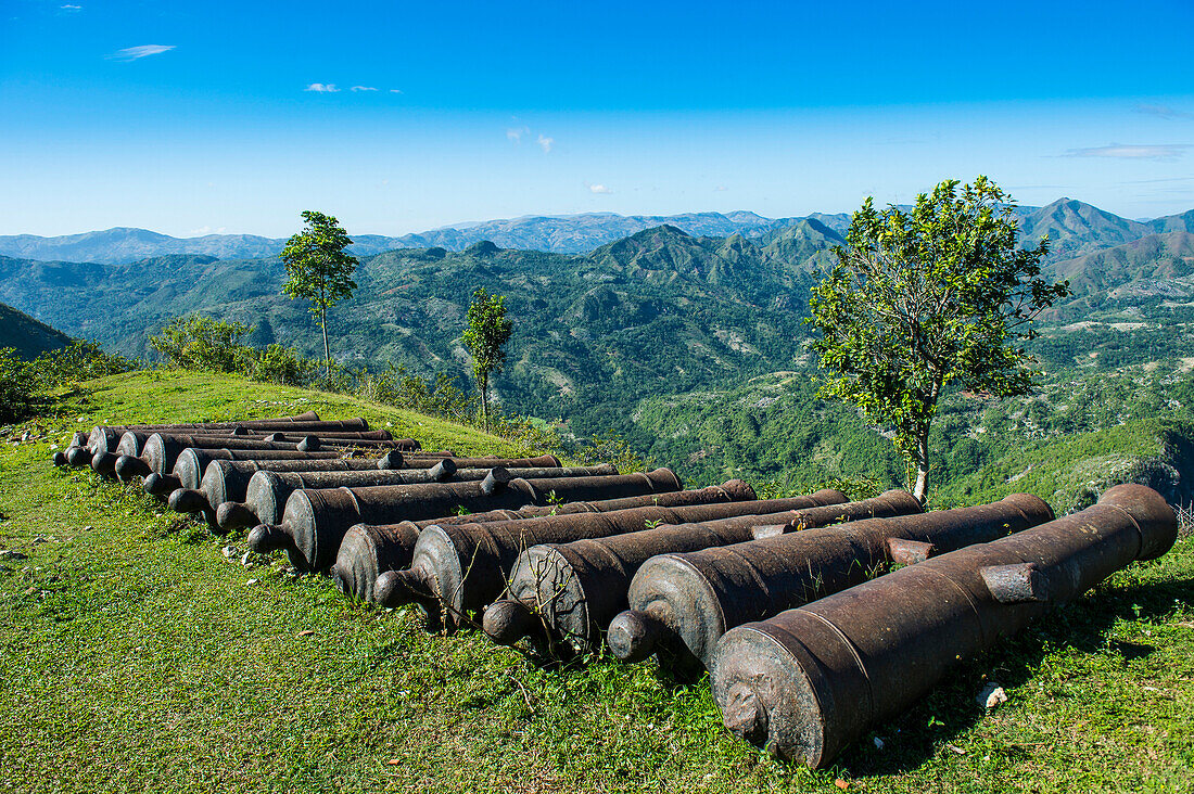 Old cannons in front of the Citadelle Laferriere, UNESCO World Heritage Site, Cap Haitien, Haiti, Caribbean, Central America