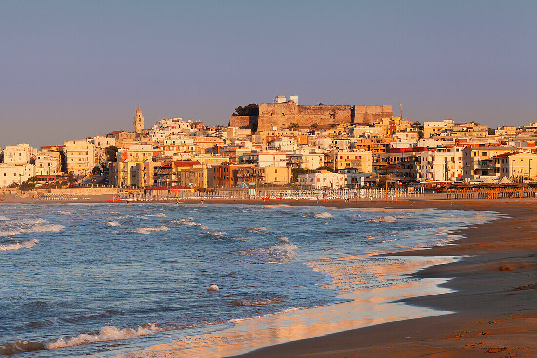 Old town with cathedral at sunset, Vieste, Gargano, Foggia Province, Puglia, Italy, Europe