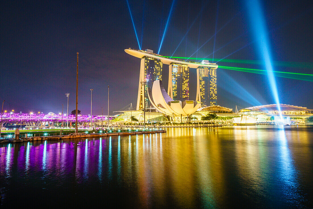 The nightly light and laser show in Marina Bay from the Marina Bay Sands, Singapore, Southeast Asia, Asia