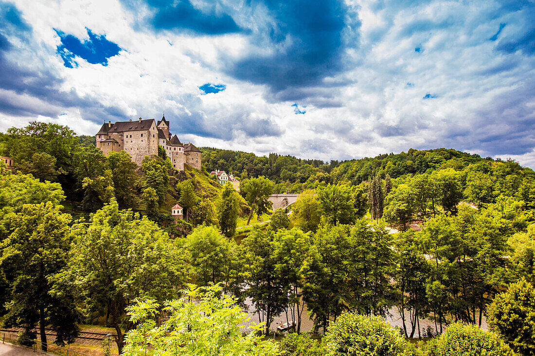 View of Loket Castle in the countryside of the West Bohemian Spa triangle outside of Karlovy Vary, Bohemia, Czech Republic, Europe