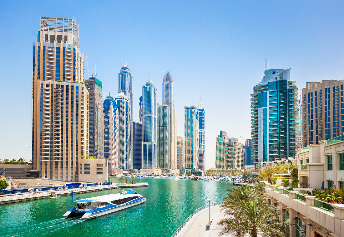 Dubai Marina skyline and harbour, Dubai City, United Arab Emirates, Middle East