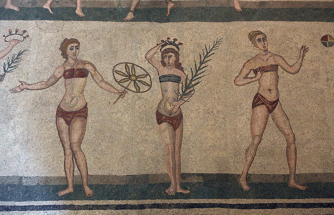 Mosaic, Villa Romana Del Casale, Piazza Armerina, UNESCO World Heritage Site, Sicily, Italy, Europe