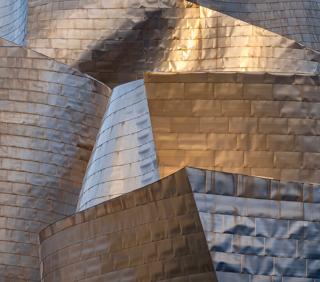 The titanium facade of the Guggenheim in Bilbao, Biscay, Basque Country, Spain, Europe
