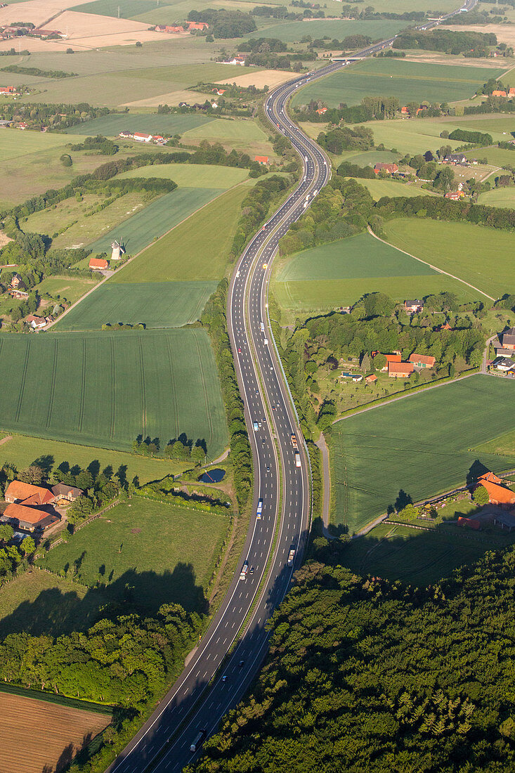 aerial, German Autobahn, A2,  landscape, route, motorway, highway, freeway, speed, speed limit, traffic, infrastructure, Germany