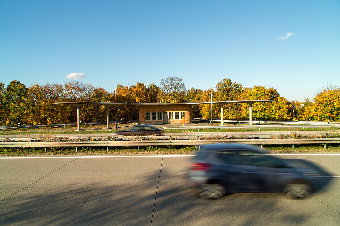 former Reichsautobahn, Third Reich,  A12, disused service station, petrol station, deserted, disused, historic, protected building, German Autobahn, motorway, highway, freeway, speed, traffic, infrastructure, A 12, Germany