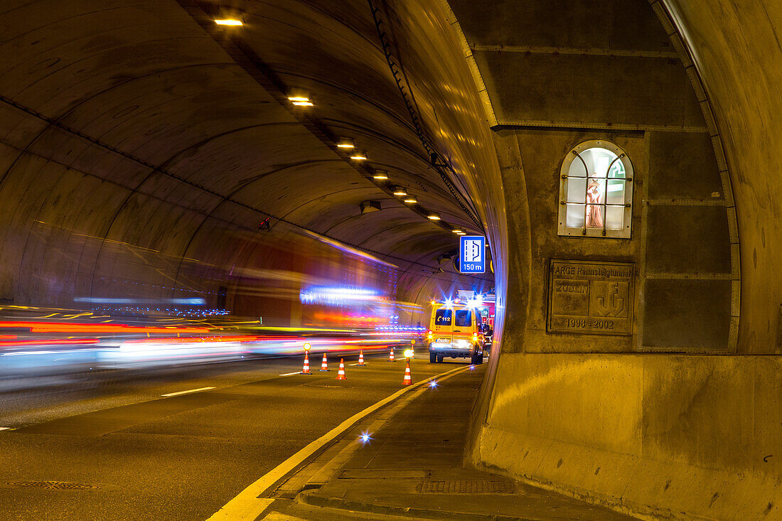 German Autobahn, A 71, altar patron Saint Barbara, tunnel entrance, accident, safety, motion, blurred, motorway, freeway, speed, speed limit, traffic, infrastructure, Germany