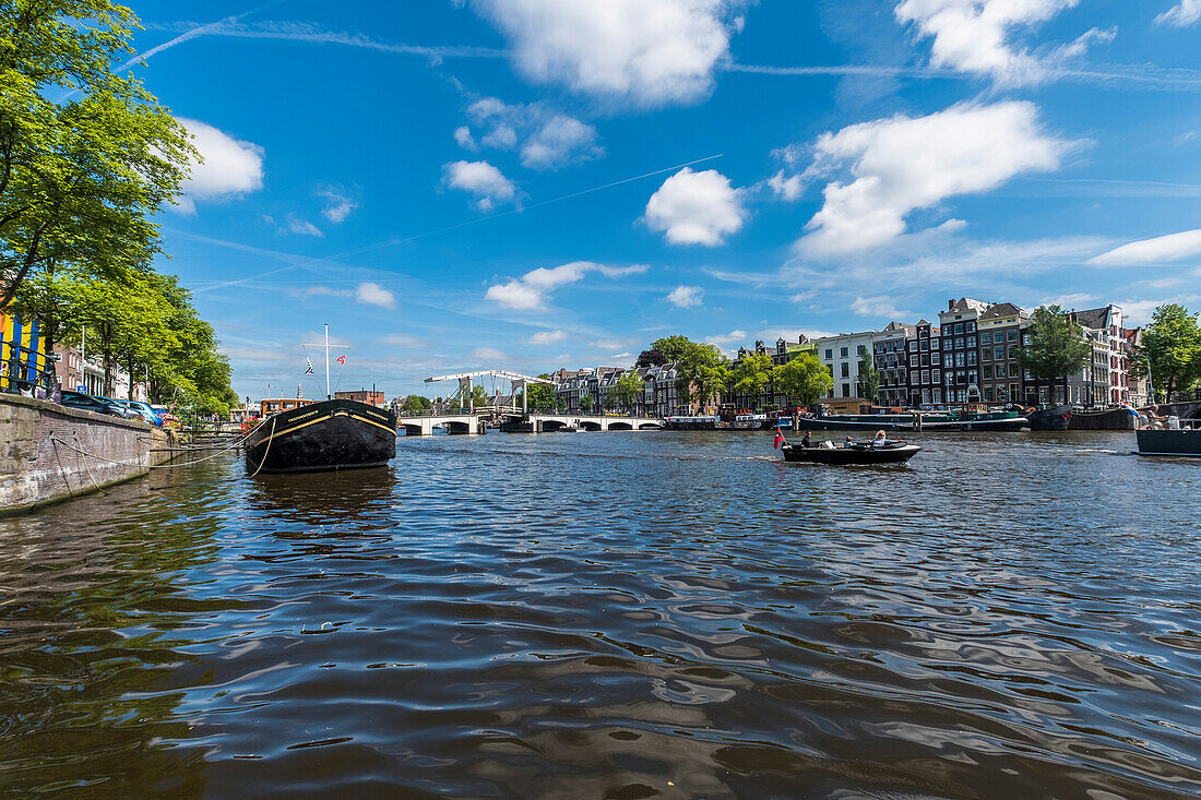 view to the Magere Brug in Amsterdam, Netherlands