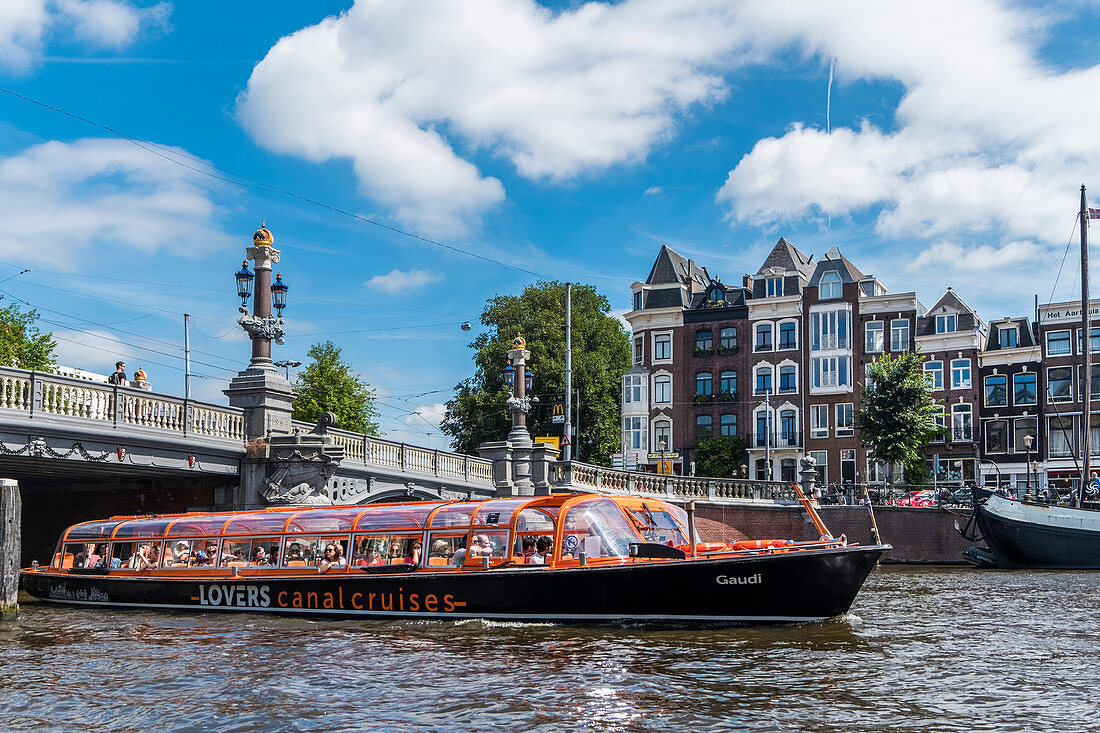 tourist boat on the Amstel in Amsterdam, Netherlands