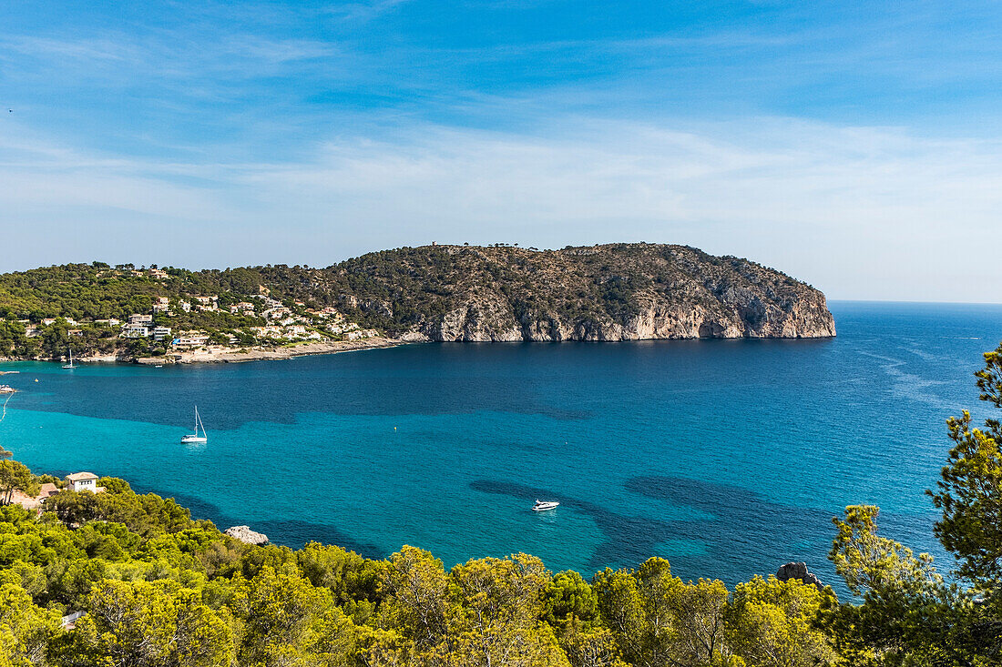 Coastal landscape with view to a bay, Mallorca, Balearic Islands, Spain