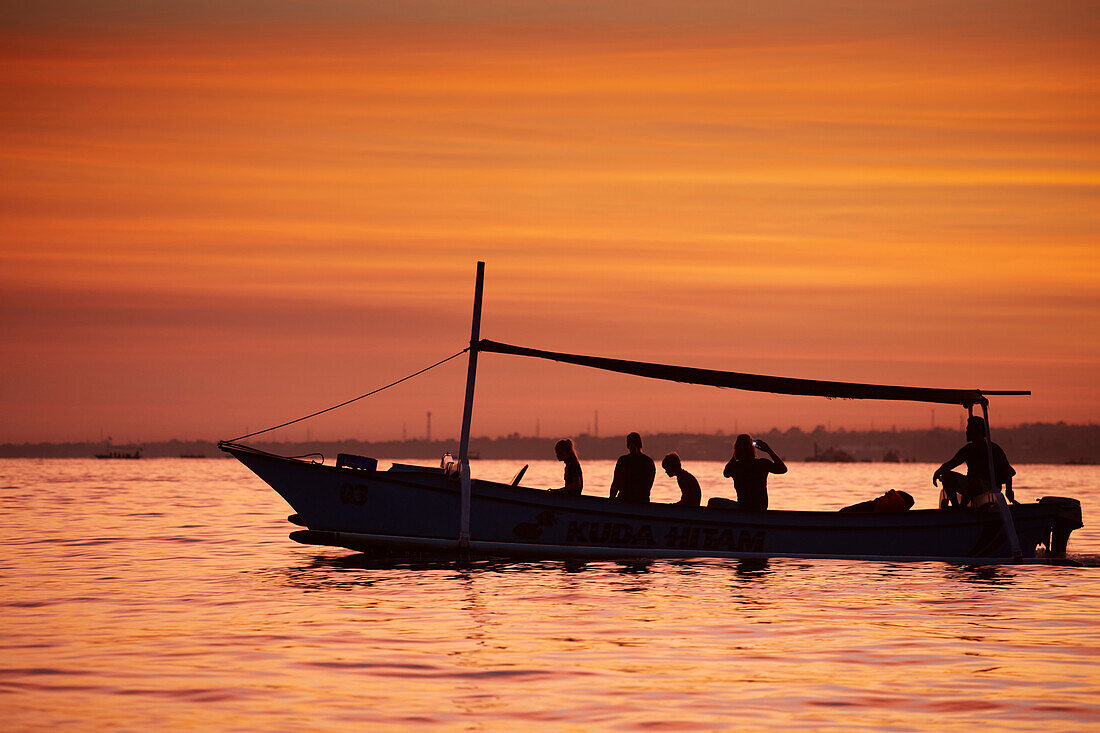 Excursion boats, dolphin watching in the morning, Lovina, Bali, Indonesia