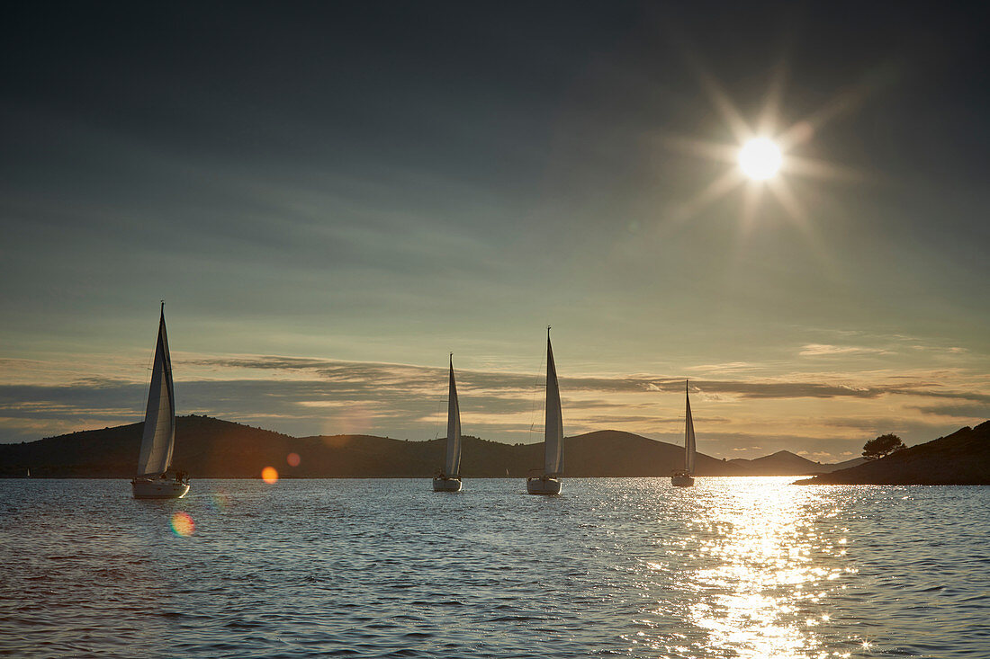 Sailing yachts and sailing boats, Kornati Islands, Adriatic Sea, Croatia