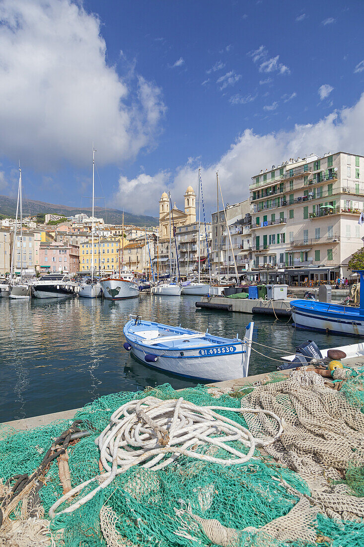 Fishing boat in Port de Plaisance in Bastia, Corsica, Southern France, France, Southern Europe