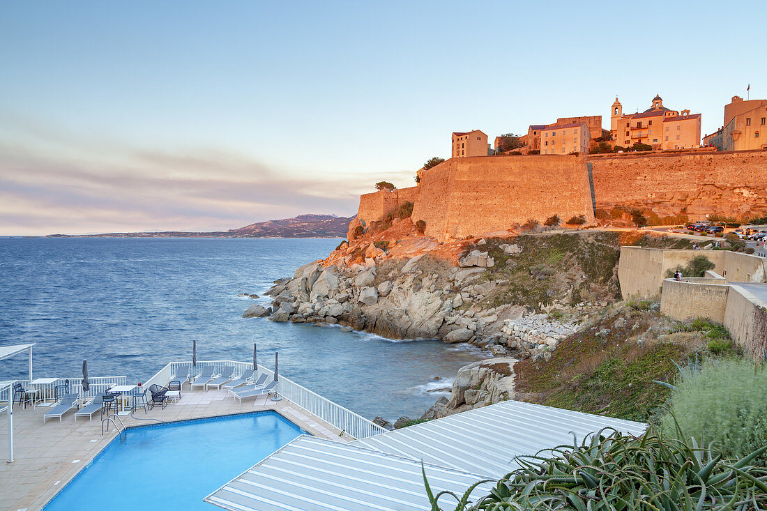 Citadel of Calvi in evening light, Corsica, Southern France, France, Southern Europe