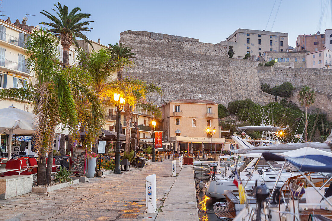 Harbour of Calvi underneath the citadel, Corsica, Southern France, France, Southern Europe