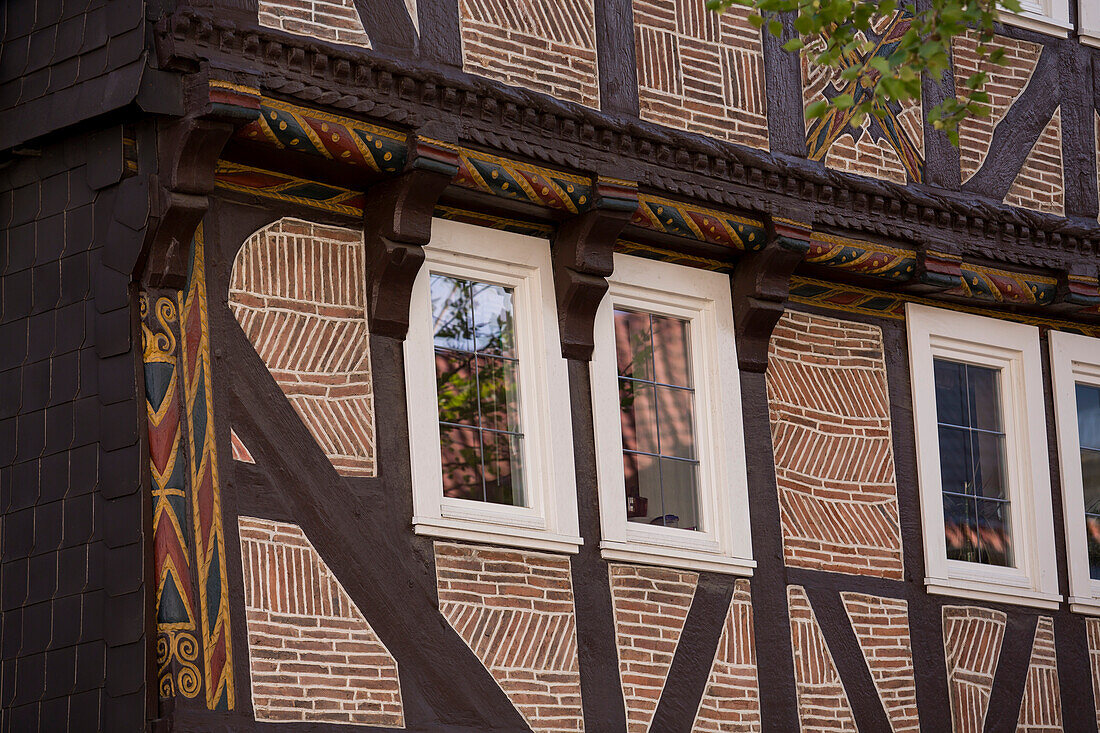 Detail of half-timbered house in the old town of Frankenberg Frankenberg (Eder), Hesse, Germany, Europe