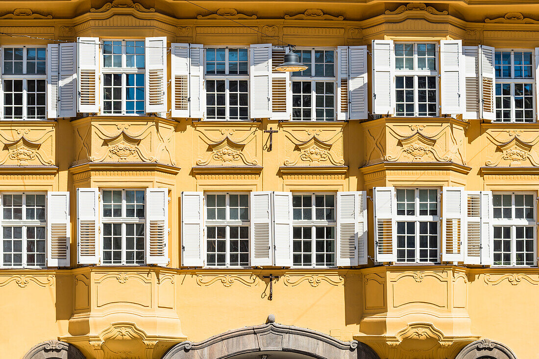Nice house facade in the bindergasse alley in the Old Town, Bolzano, South Tyrol, Italy