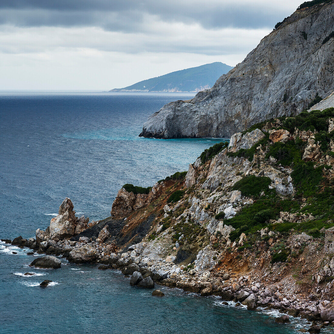 Rugged coastline of a greek island and the Aegean sea, Skiathos, Greece