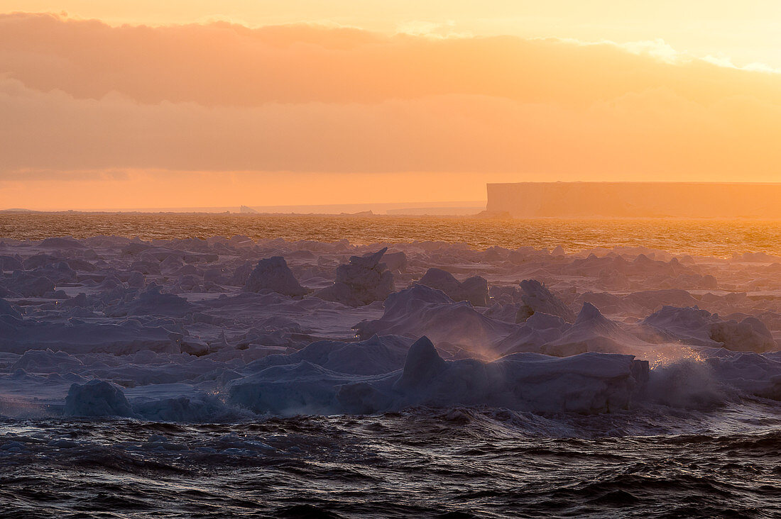 Tabular iceberg at sunrise, Antarctica