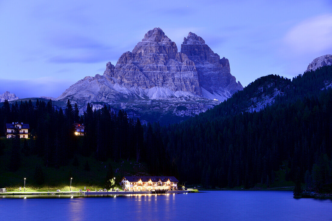 Lake of Misurina with three Zinnen, Dolomite Alps, Veneto, Italy