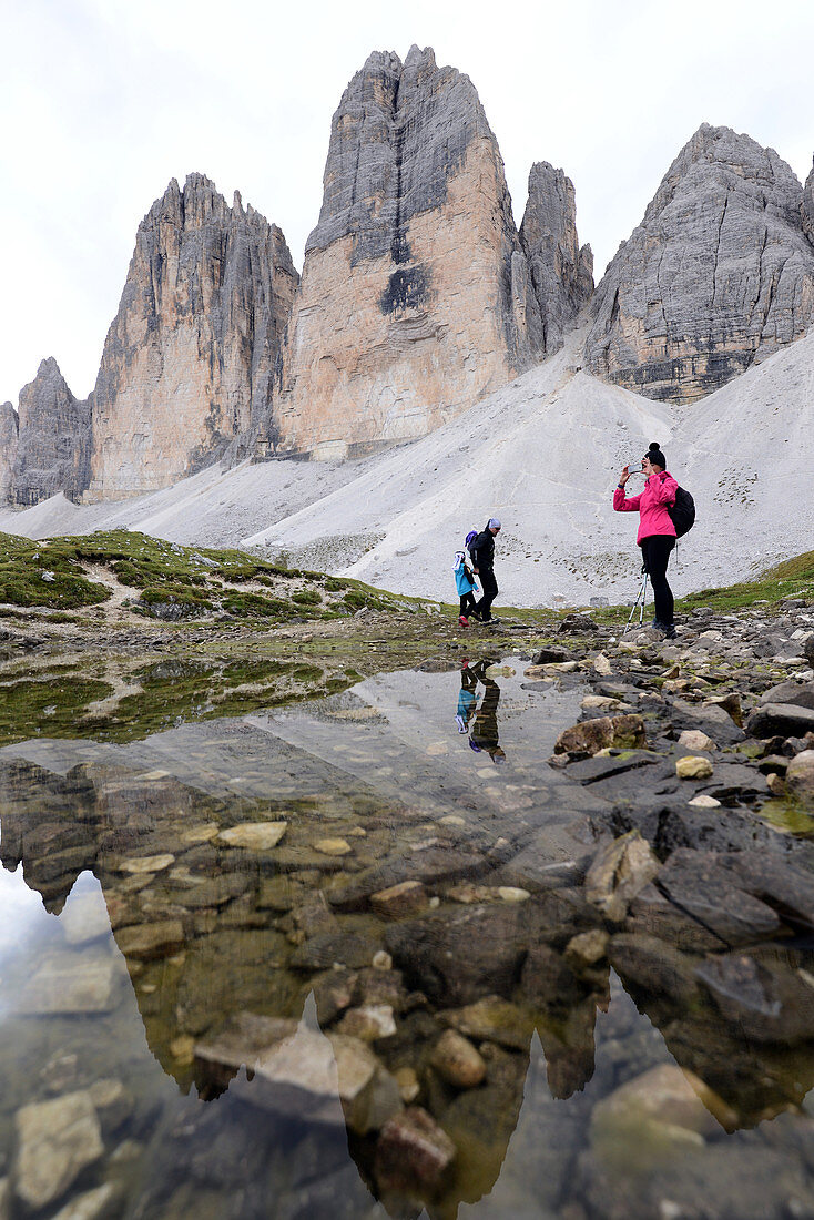 hiking at the three Zinnen, Dolomite Alps, Veneto, Italy