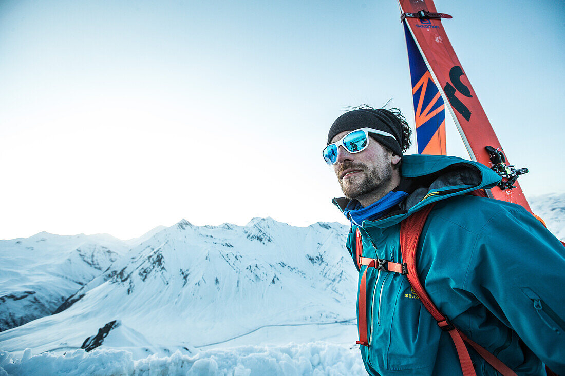 Young male skier in the mountains, Gudauri, Mtskheta-Mtianeti, Georgia