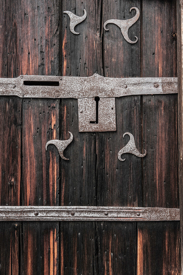Detailed view of an old door with fittings in the museum of local history in Rattvik, Dalarna, Sweden